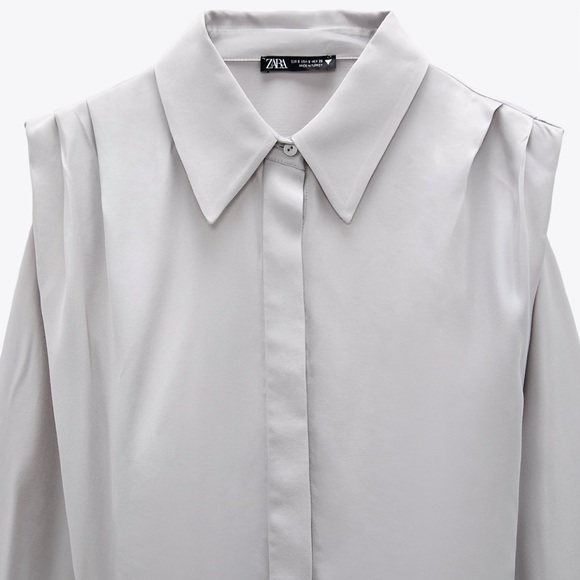 NWT Zara Satin Button Down Cropped Fit Top - Picture 2 of 6